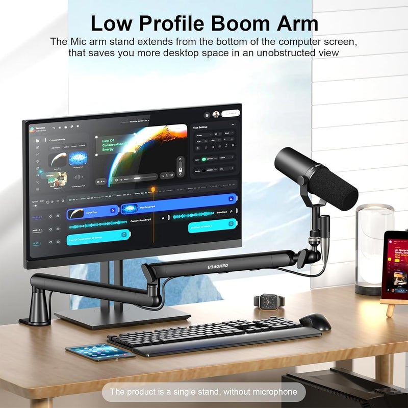 Aokeo Microphone Arm, AK-55 Desk Low Profile Adjustable Mic Boom Arm Stand,Suitable For Blue Yeti,Snowball iCE, HyperX QuadCast,SoloCast,Elgato Wave,Etc - Image 2
